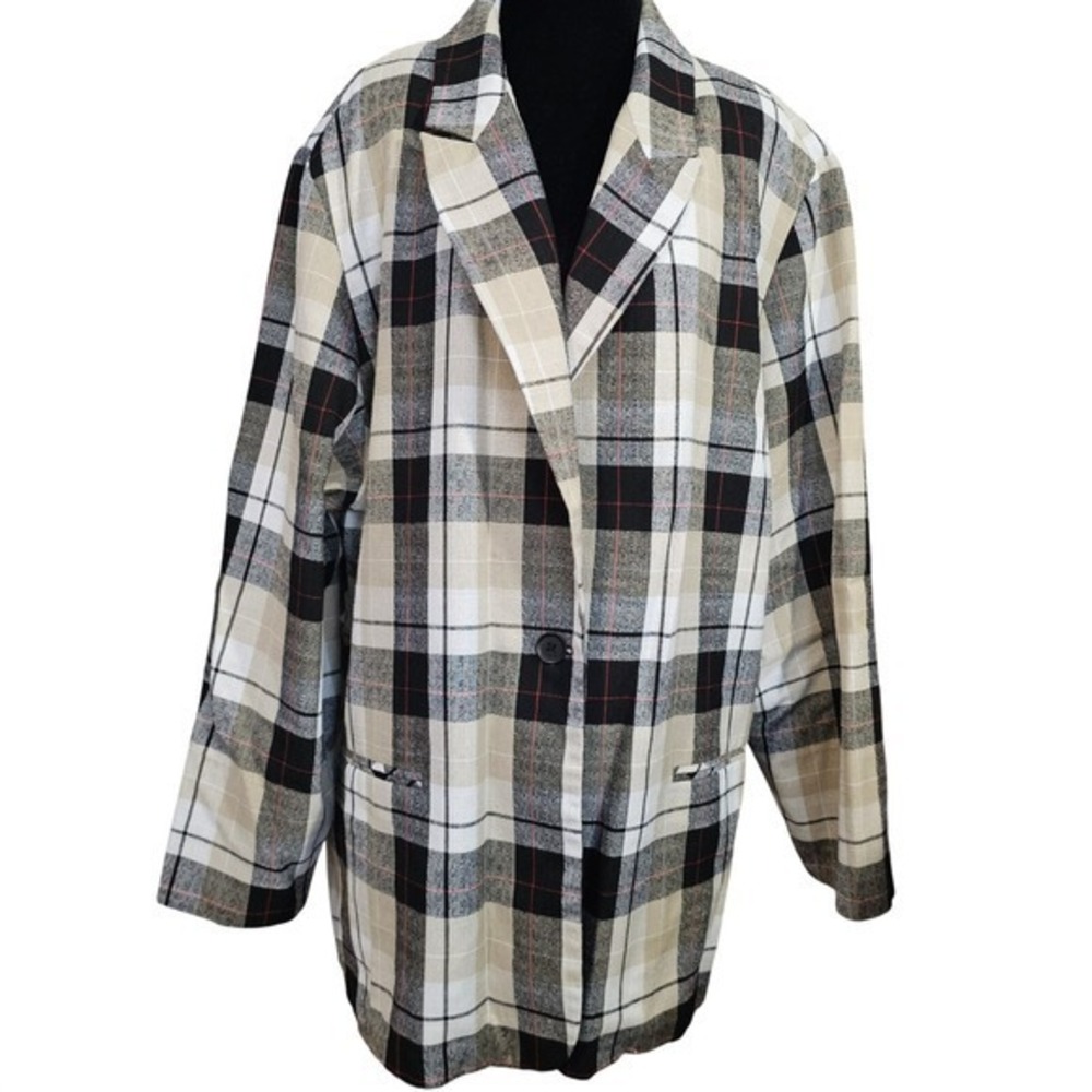 Fashion Bug Women's Black And Cream Plaid Blazer – Size 26/28‎